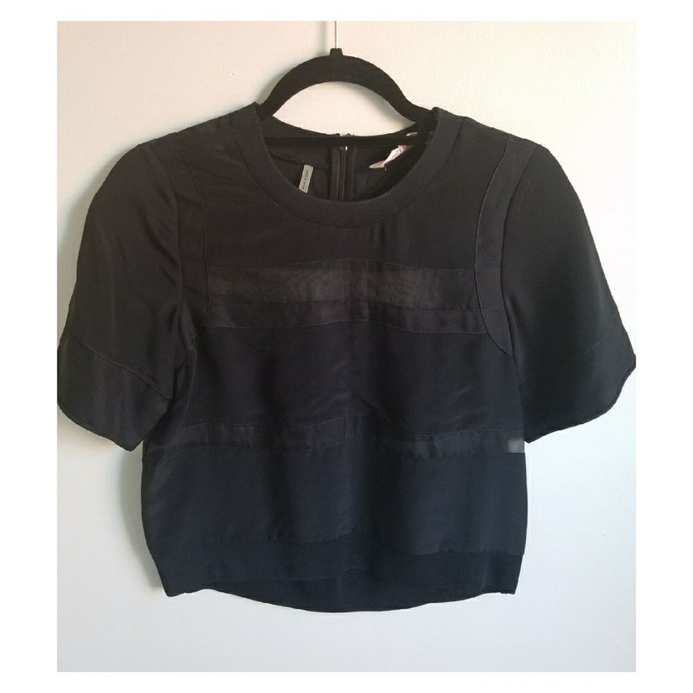 REBECCA TAYLOR  silk top with sheer pannels
